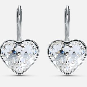 Swarovski Bella Heart Pierced Earrings, White, Rhodium plated